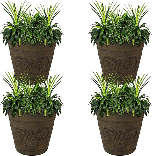 Sunnydaze 19.5-Inch Arabella Large Plant Pot - Polyresin Round Outdoor Planter with Drillable Drainage Holes - 4 Pack - Sable-Ruum Studio Home