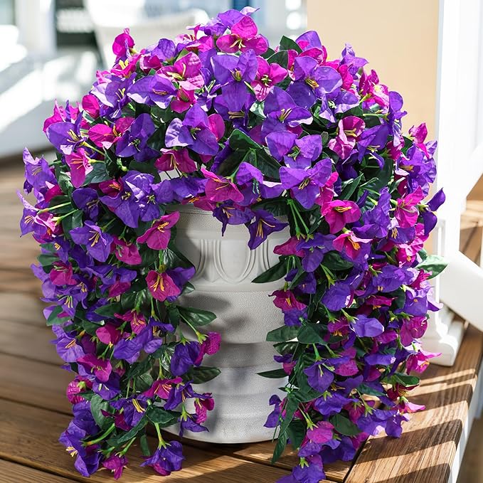 Faux Bougainvillea Artificial Flowers Plants for Outdoors Outside Decoration, 2pcs Fake Flowers Silk Long Trailing Vines UV Resistant Realistic for Front Door Porch Planter Urn Patio Balcony Yard, Mix-Ruum Studio Home