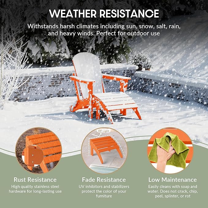 WestinTrends Outdoor Ottoman, Patio Adirondack Ottoman Foot Rest, All Weather Poly Lumber Folding Foot Stool for Adirondack Chair, Widely Used for Outside Porch Pool Lawn Backyard, Orange-Ruum Studio Home