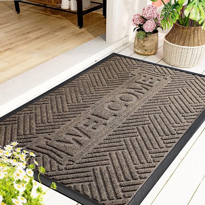 Mibao Front Door Mat Outside Entrance, Durable Outdoor Indoor Mat, Low Profile Heavy Duty Doormat, Non-Slip, Traps Dirt and Moisture, Easy Clean Patio Porch Entryway Mat, 29.5" x 17", Brown-Ruum Studio Home