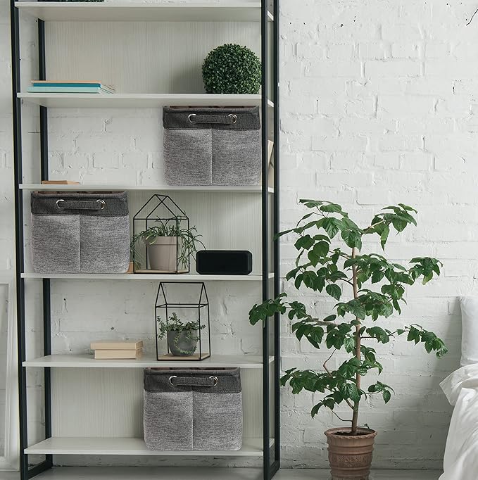 SIMPLE HOUSEWARE Large Fabric Storage Bin, 14.4" x 10" with Handles, 3-Pack, Foldable Organizer for Closet and Shelf, Dark Gray-Ruum Studio Home