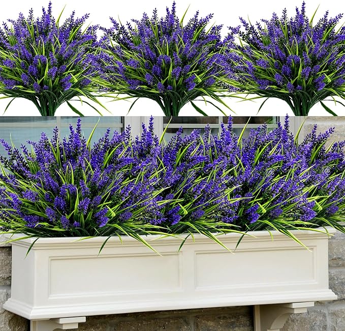 Geegoods 48 Bundles Artificial Plants Flowers Outdoor – Faux Lavender Flowers with Monkey Grass UV Resistant Plastic Faux Plants for Garden Porch Window Patio Hanging Planter Home Decor-Ruum Studio Home