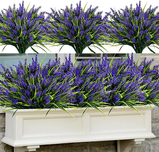 Geegoods 48 Bundles Artificial Plants Flowers Outdoor – Faux Lavender Flowers with Monkey Grass UV Resistant Plastic Faux Plants for Garden Porch Window Patio Hanging Planter Home Decor-Ruum Studio Home