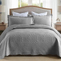 MarCielo 3-Piece 100% Cotton Oversized Bedspread Lightweight Quilt Coverlet Embroidery Farmhouse Bedding Set (Tf Light Grey, Oversized Queen (100"x106"))-Ruum Studio Home