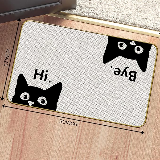 Mingnei Hi Bye Cat Welcome Doormat - Door Mat for Home Kitchen Entrance, Funny Black Cat Lover Floor Mat for Indoor/Outdoor Entryway Rug 30x17 (Color1)-Ruum Studio Home