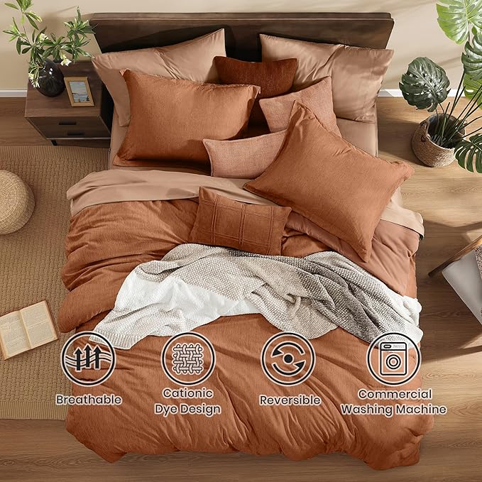 Monbix Full Size Comforter Set, Autumn Leaf Bedding Comforter for Full Size Bed Set Reversible, Bedding Sets Full 7 Pieces, Cationic Dyeing Bed in a Bag with Comforter, Sheets, Pillowcases & Shams-Ruum Studio Home