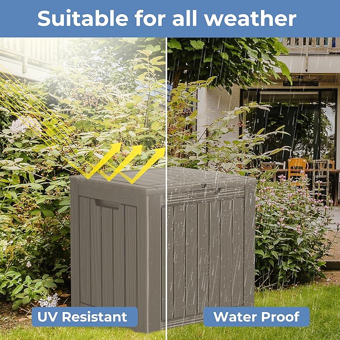35 Gallon Resin Deck Box, Waterproof Outdoor Storage Bin for Patio, Poolside, and Garden, Lockable & UV-Resistant,Grey-Ruum Studio Home