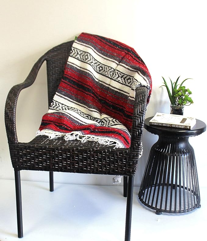 Del Mex Classic Mexican Blanket, Large Authentic Woven Falsa Throw (70"x50"), Artisan Southwest Décor for Beach, Yoga, Outdoors (Red)-Ruum Studio Home