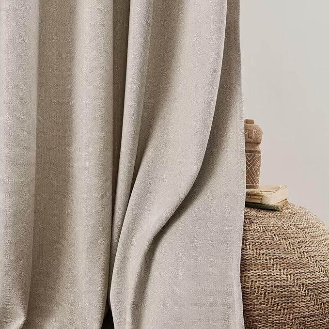 Joydeco Faux Linen Curtains 72 Inch Length 2 Panels Set, Light Filtering Curtains for Bedroom, 52 Inches Wide Living Room Drapes with Rod Pockets (52x72 inch, Birch)-Ruum Studio Home