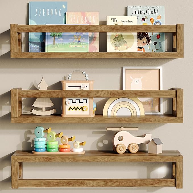 Upgraded Thick Floating Shelves - Multi-Use Wall-Mounted Bookshelves for Kids and Nursery, Ideal for Books, Toys, Spice Rack, Decor - Walnut Brown-Ruum Studio Home