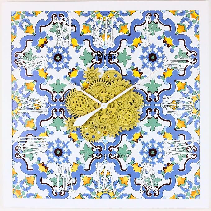 The Gears Clock Wall Clock Italy Collection with Moving Gears (Meta, 36 inch Square)-Ruum Studio Home