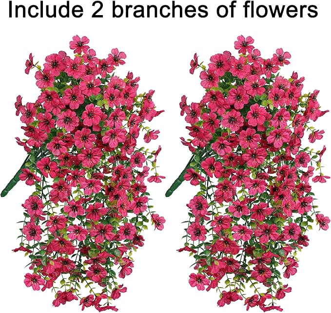 INSPRING Artificial Faux Outdoor Outside Flowers Plants, 2 PCS Fake Silk UV Resistant Look Real Hotpink Daisy Trailing Vines for Front Door Porch Planter Urn Patio Balcony Decoration-Ruum Studio Home