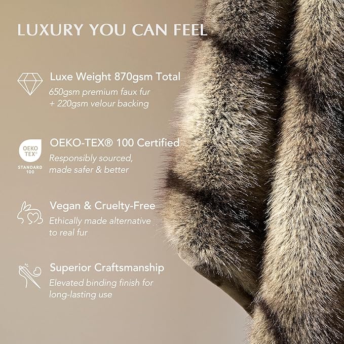 Luxury Faux Fur Throw Blanket, Soft Fluffy Faux Mink Blankets for Bed, Couch, Sofa, Thick Cozy Plush Warm Fur Throws with Reversible Velvet, Ombré Sable Brown, 60"x80"-Ruum Studio Home