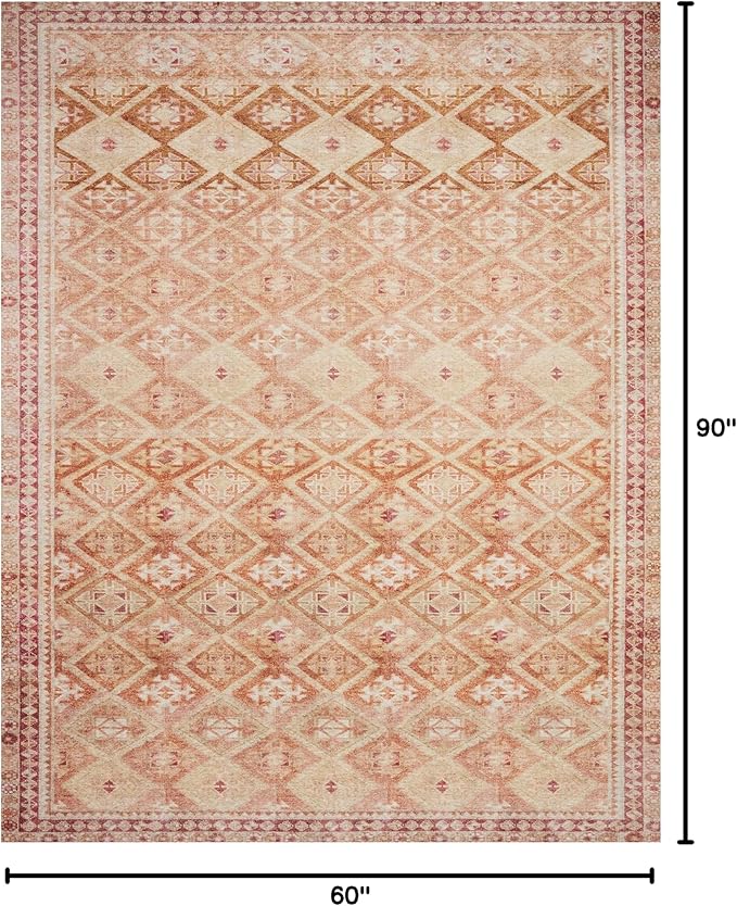 Loloi Layla Collection LAY-16 Natural/Spice 5'-0" x 7'-6" .13" Thick Area Rug, Soft, Durable, Vintage Inspired, Distressed, Low Pile, Non-Shedding, Easy Clean, Printed, Living Room Rug-Ruum Studio Home