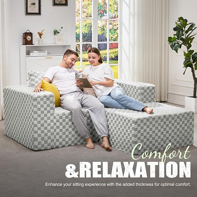 Hobestluk Modular Sectional Sofa Memory Foam Couch L Shape Sofa for Living Room Loveseat with Chaise Lounge Cloud Couch with Removable Cove (Plush GREYOLIVE, Loveseat with Chaise)-Ruum Studio Home