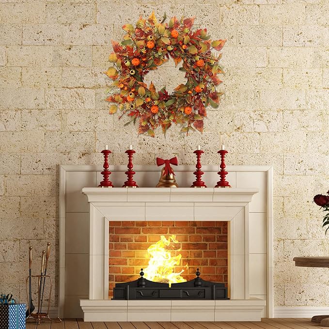 22 inch Artificial Fall Wreaths for Front Door,Autumn Wreath with Pumpkin and Maple Leaves Suitable for Indoor Outdoor Wall Porch Harvest Festival Thanksgiving Day Farmhouse Holiday Decor.-Ruum Studio Home
