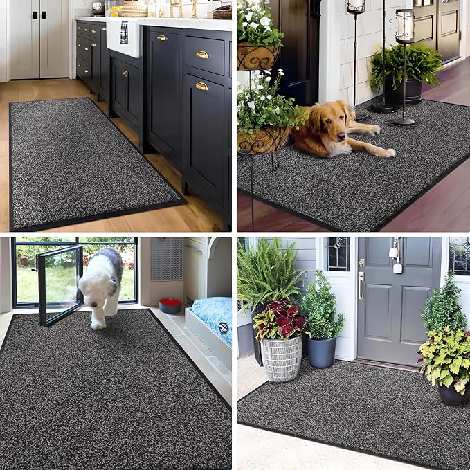 Mibao Front Door Mat, Dirt Trapper Welcome Mat for Outdoor Indoor, Non-Slip Waterproof Doormat, Durable Machine Washable Low Profile Entry Rug for Back Door Outside Patio Porch, 72" x 48", Grey-Ruum Studio Home