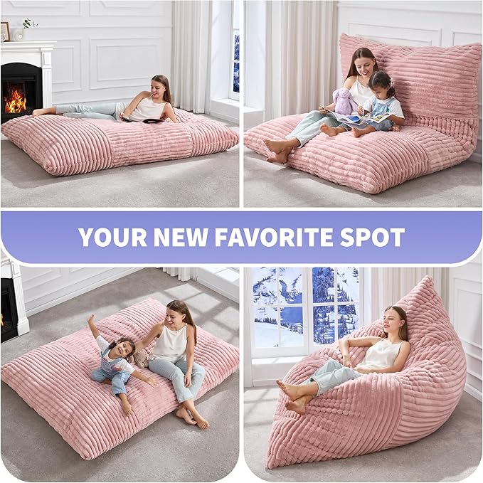 Hobestluk 3 in 1 Bean Bag Chair Giant Bean Bag Chairs Convertible Bean Bag Floor Cushion with Machine Washable Cover, Beanbag Chairs for Adult (Pink)-Ruum Studio Home