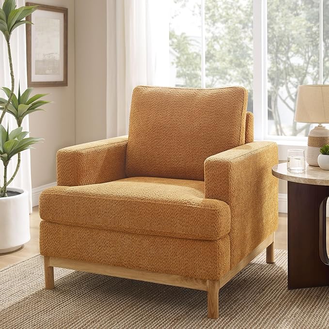 Oversized Accent Chair, Mid Century Modern Upholstered Armchair for Living Room, Comfy Chair for Bedroom Reading Chair, Single Sofa for Small Space with Rubberwood Base-Ruum Studio Home
