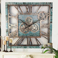 The Gears Clock 24'' Inch Square Real Moving Gear Wall Clock Vintage Industrial Oversized Rustic Farmhouse (Aqua Green)-Ruum Studio Home
