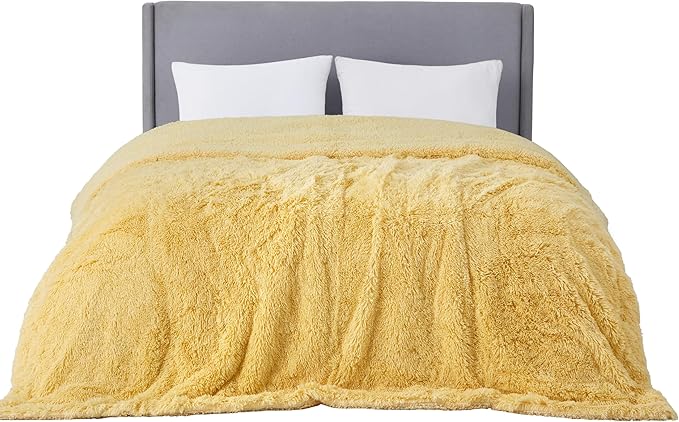 Bedsure GentleSoft Fluffy Yellow Blankets Queen Size for Bed, Thick Sherpa Faux Fur Fleece Fuzzy Plush Winter Warm Heavy Soft Full Queen Blankets, Bedroom Decor Yellow Cozy Gifts for Women Men, 90x90-Ruum Studio Home