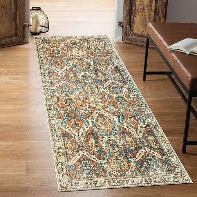 Keen Home Design 2x12 Rug - Machine Washable Runner with Non-Slip Backing, Ideal for Hallway, Entryway, Kitchen, Laundry Room - Vintage, Easy Clean, Durable, Low Pile Rug - (2'6" x 12')-Ruum Studio Home