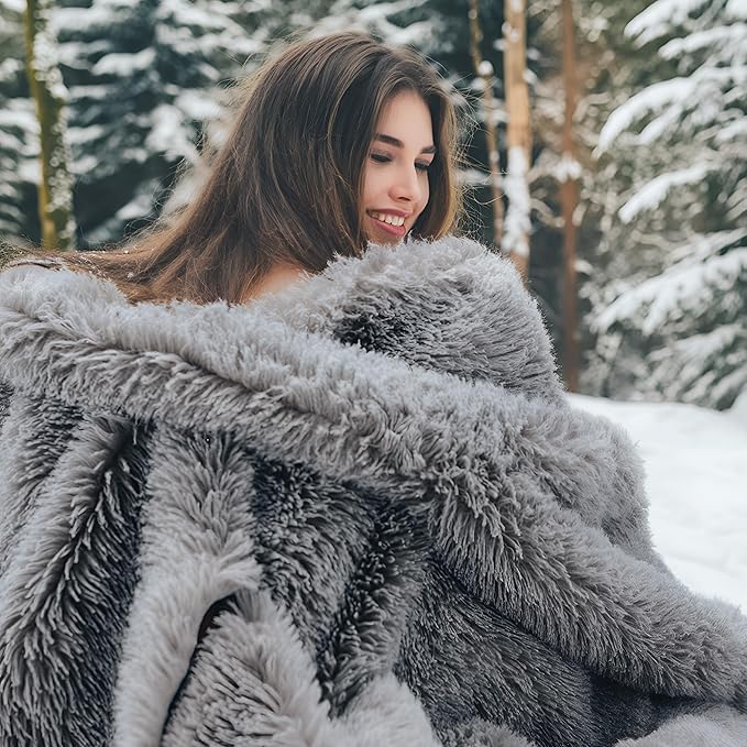 Bedsure GentleSoft Fuzzy Sherpa Faux Fur Twin Blanket Grey Cozy Gifts for Women Men, Soft Fleece Plush Warm Minky Thick Blanket Twin Size for Bed, Couch, Dorm Essentials Grey Room Decor Gifts, 60x80-Ruum Studio Home