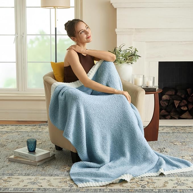Joiedomi Throw Blanket for Couch Bed Sofa, Blue Knitted Blankets Gifts for Women Mom Girls, Cozy Cute Soft Throw Home Room Decor Aesthetic for Women Mothers Birthday Gifts 50x60 Inches-Ruum Studio Home