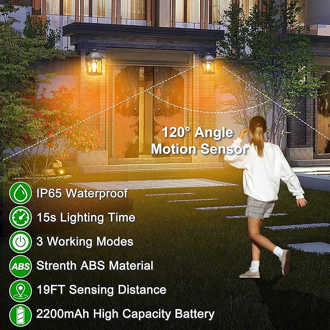 2 Pack Solar Wall Lanterns Outdoor with 3 Modes, Dusk to Dawn Motion Sensor LED Sconce Lights IP65 Waterproof, Exterior Front Porch Security Lamps Wall Mount Patio Fence Garage Decorative-Ruum Studio Home