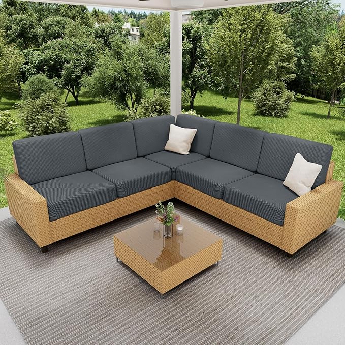 hyha Waterproof Sectional Couch Covers, Non Slip Sofa Couch Cushion Covers L Shape, Thick Stretch Jacquard Fabric, Washable Sofa Slipcovers with Elastic Bottom (1 Piece for Chaise XL, Grey)-Ruum Studio Home