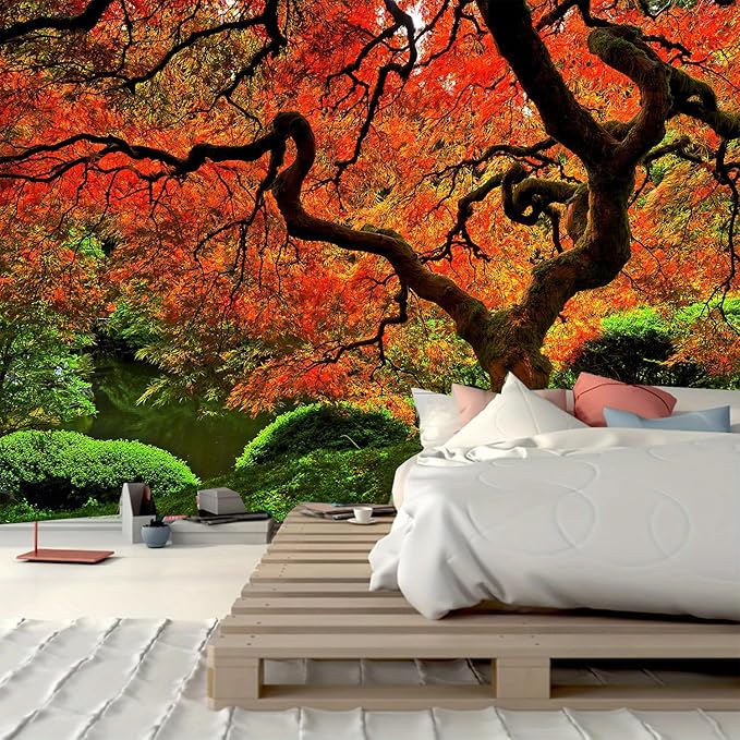 FENDROM Lakeside Red Tree Print Tapestry Nature Old tree Wall Hanging Decorative Psychedelic Scenic Tree Headboard Bedspread Tapestries for Bedroom Living Room Decor-Ruum Studio Home