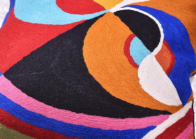 Delaunay Decorative Pillow Cover Joy Modern Couch Pillowcase Contemporary Couch Cushion Abstract Farmhouse Chair Pillowsham Hand Embroidered Wool Size 18x18-Ruum Studio Home