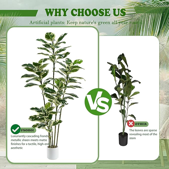 Artificial Rubber Plant 6FT Faux Plants Indoor Fake Rubber Tree with White Planter, Tall Fake Plants Potted Tree Floor Plant in Pot, Artificial Trees for Home Office Room Outdoor Decor-Ruum Studio Home