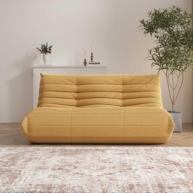 Bean Bag Chair, Loveseat Fireside Chair Bean Bag Sofa Large Bean Bag Chair for Adults, 2 Seater Bean Bag Chairs for Teens with High Density Comfortable Foam, Bean Bag for Living Room, Bedroom (Yellow)-Ruum Studio Home