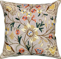 Beige Floral Pillow Cover Taupe Flower Traditional Hand Embroidered Pillowcase Traditional Outdoor Cushion Suzani Couch Flowery Needlepoint Chair Cushion Wool Size - 18x18-Ruum Studio Home