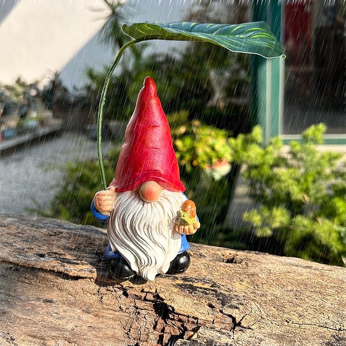 Garden Gnome Statue Decoration with Leaf Umbrella, 6.5” Figurine Ornament for Indoor Outdoor Home Patio Yard Lawn, for Gnome Lovers & Garden Enthusiasts，Mom，Women-Ruum Studio Home