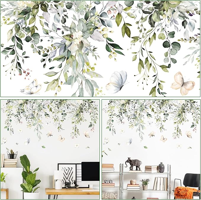 Amaonm Creative Removable Rainforest Plants Wall Decals Hanging Green Leaves and Vines Wall Stickers 3D Home Wall Corner Background Decoration Decor for Kids Girls Bedroom Nursery Offices Living Room-Ruum Studio Home