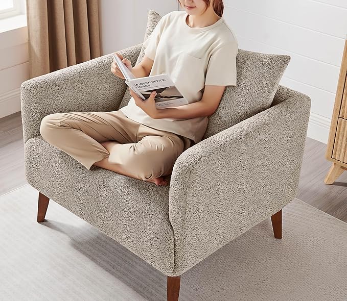 Oversized Accent Chair Modern Boucle Armchair for Living Room- 37" Wide Accent Chair with Solid Wood Legs, Camel Upholstered Lounge Chair for Bedroom & Office, Cozy Reading Chair (Easy Assembly)-Ruum Studio Home