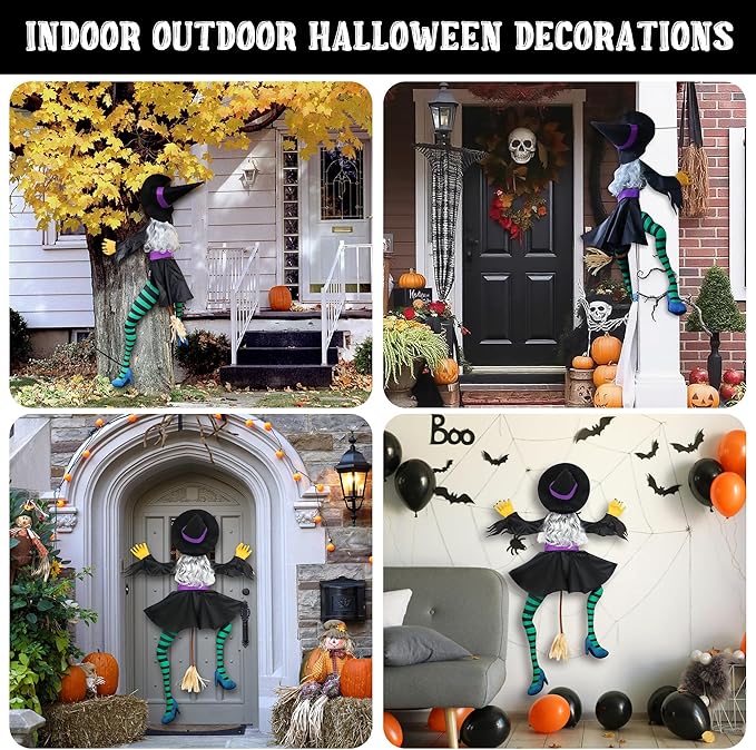 POPGIFTU 63" Crashing Witch Halloween Decoration – Flying Witch on Broom Into Tree Outdoor Yard Prop for Porch, Lawn, Garden, Pillars, Door, or Haunted House Decor-Ruum Studio Home
