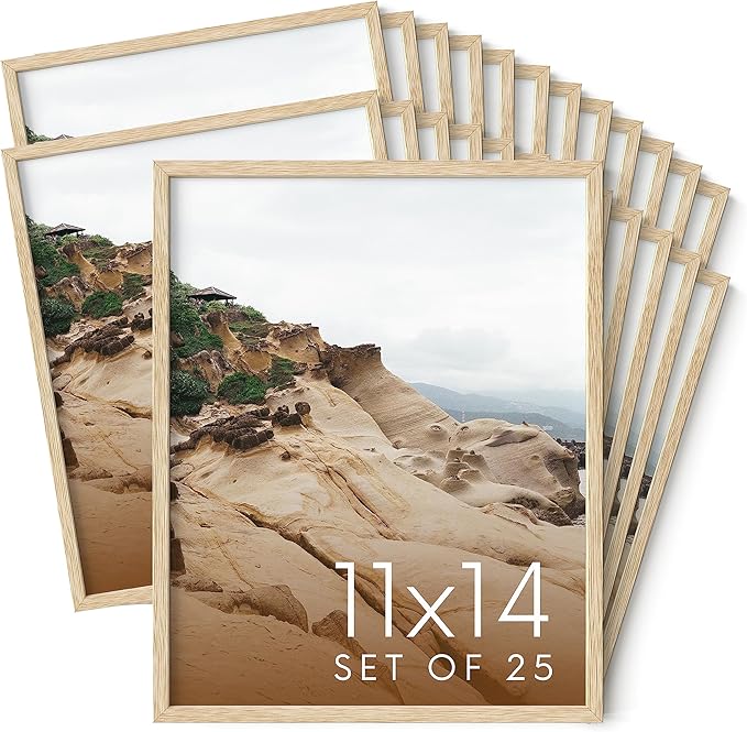 Haus and Hues 11x14 Natural Oak Wood Picture Frames Set of 25 - Premium Bulk Picture Frames 11x14 Bundle - Elegant Gallery Wall Frame Set for Posters, Art Display - Ideal for Wall Decor in Home &-Ruum Studio Home