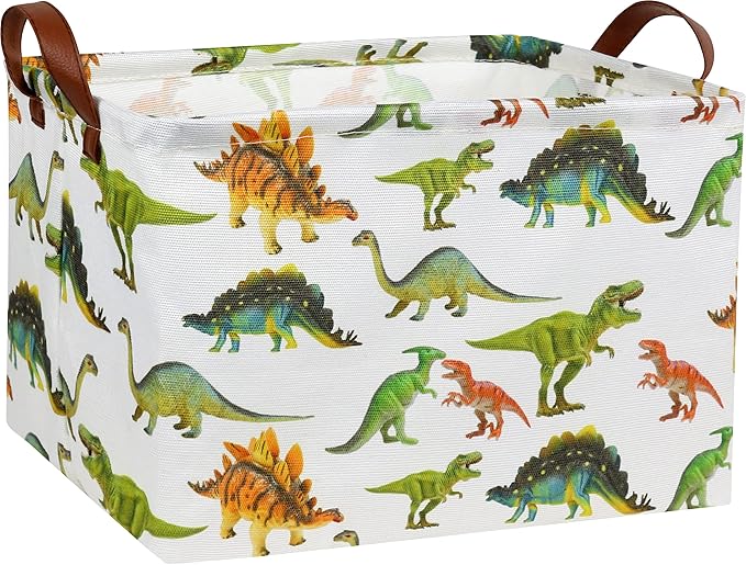 HIYAGON Rectangular Dinosaur Basket Baby Kids Storage Basket for Boys Cute Toy Box Bin Organizer Book Shelf Dinosaur Room Decor(Toy Dinosaur)-Ruum Studio Home