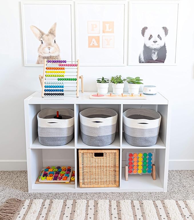 OrganiHaus Woven Storage Baskets for Organizing, Cotton Rope Organizer Bins for Shelves, Closet & Nursery, Dog Toy Basket, Decorative Bins for Toys, Towels & Books - 15x10x9, Grey-Ruum Studio Home