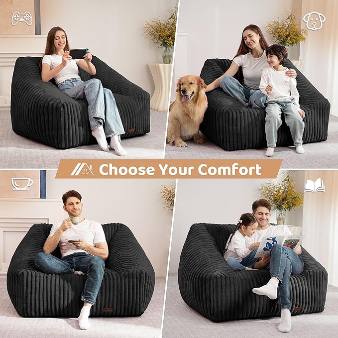HABUTWAY Bean Bag Chair, Giant Bean Bag Chairs for Adults and Kids, Bean Bag Sofa, Lazy Floor Sofa, Faux Fur Beanbag Chair with Armrests for Living Room Bedroom (Black)-Ruum Studio Home