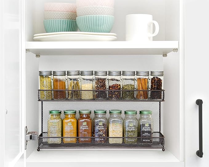 CAXXA 2 PK 2 Tier Mesh Kitchen Counter-top or Wall Mount Spice Rack Jars Storage Organizer, Bronze-Ruum Studio Home