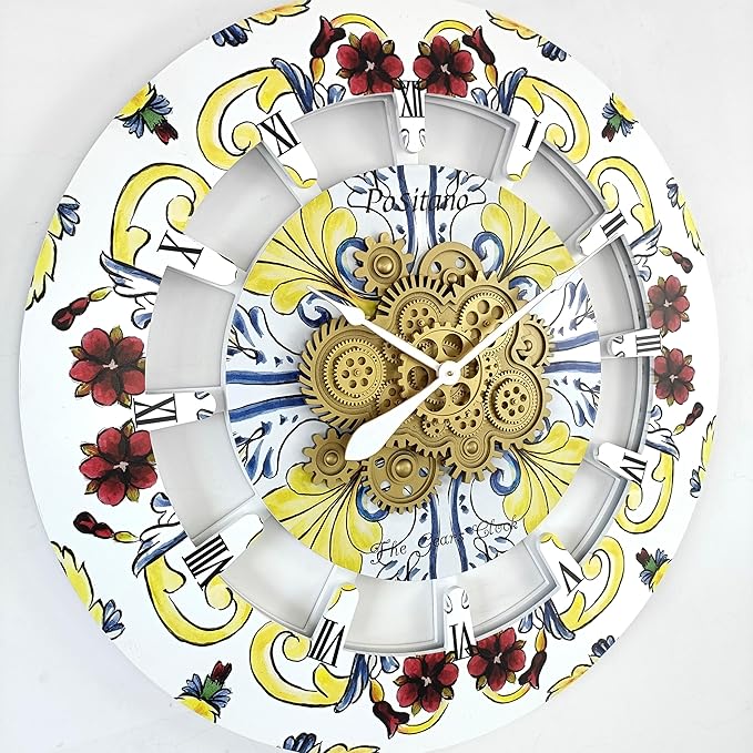 The Gears Clock Wall Clock Italy Collection with Moving Gears (Positano, 36 inch Round)-Ruum Studio Home