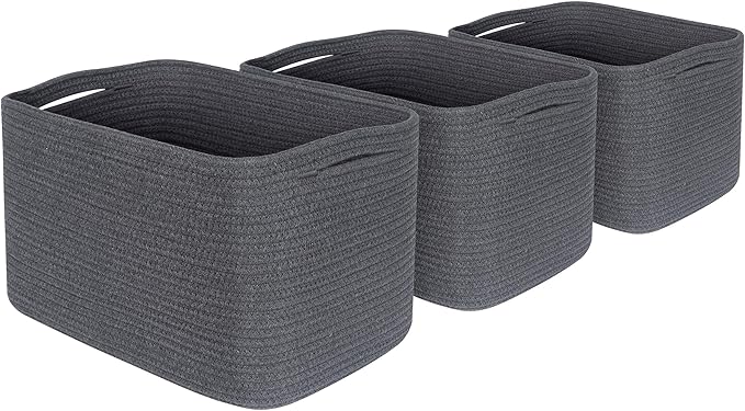 MINTWOOD Design 3-Pack Decorative Woven Storage Baskets for Shelves, Cube Bin Box for Organizing Books, Shoes, Dog Toys, Pantry Closet and Living Room Organizer, Charcoal Gray-Ruum Studio Home