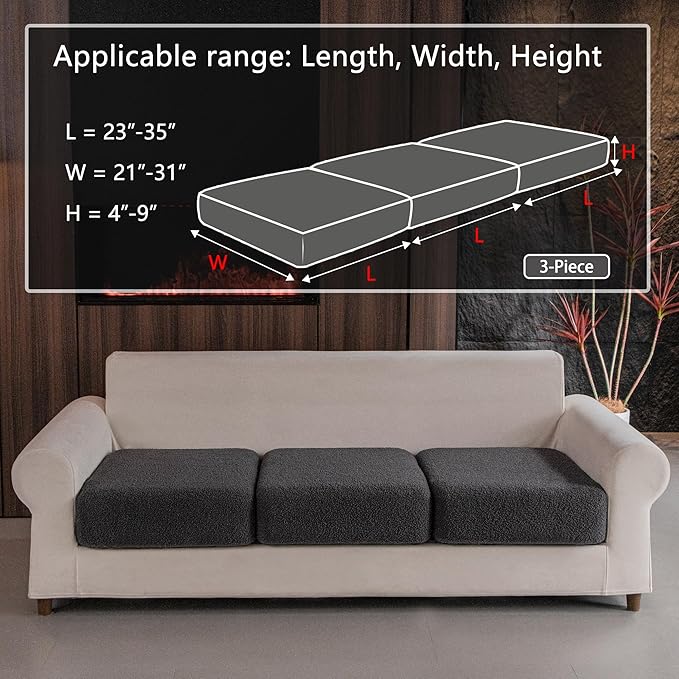 Couch Cushion Covers for Sectional Sofa, Stretch Soft Sofa Slipcovers Washable Wear-Resistant Universal Furniture Protector for Living Room(3 Seaters Covers, Dark Gray)-Ruum Studio Home
