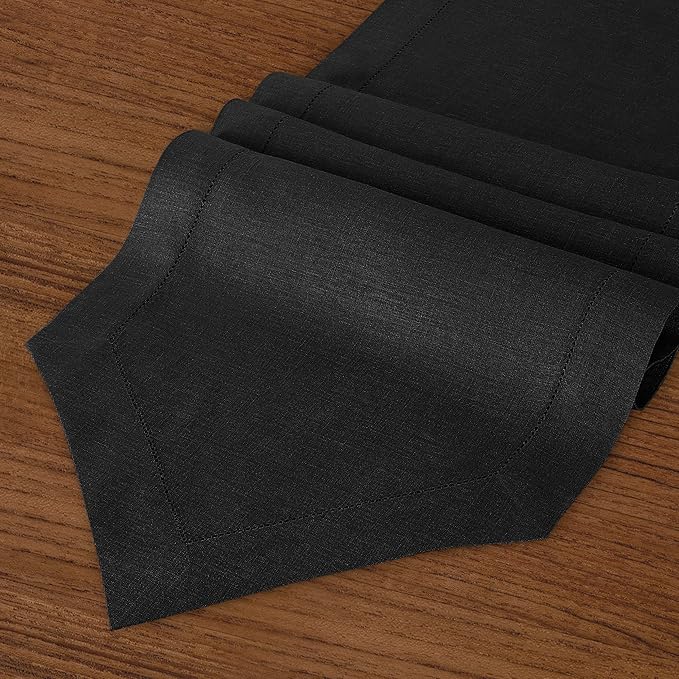 D'Moksha Homes Black Linen Table Runner 108 Inches Long - 100% Pure Linen Diamond Table Runner 14 x 108 Inch for Dining, Fall and Halloween - Machine Washable-Ruum Studio Home
