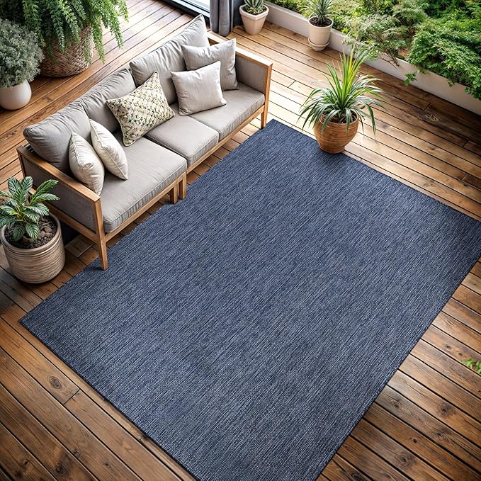 CAMILSON Outdoor Rug 10x14 Modern Area Rugs for Large Indoor and Outdoor Patios and Porches - Waterproof, Washable, Non-Shedding, Easy-to-Clean Outside Carpet (10 x 14, Solid - Navy Blue)-Ruum Studio Home
