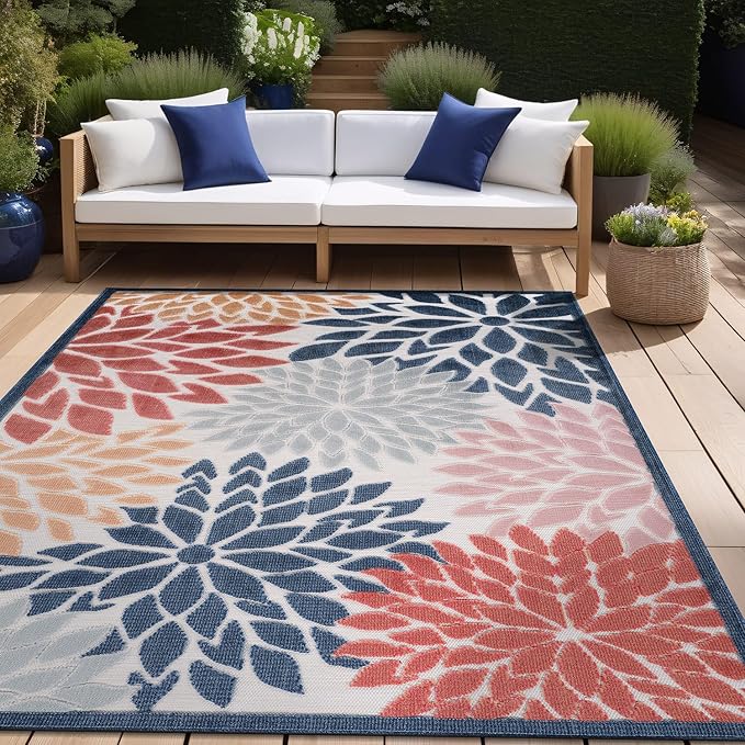 Beverly Rug Outdoor Rug 8x10 Modern Floral Tropical Area Rugs for Indoor and Outdoor Patio Easy to Clean Non Shedding Living Room Porch Garden Washable Outside Carpet (8 x 10 Multicolor)-Ruum Studio Home